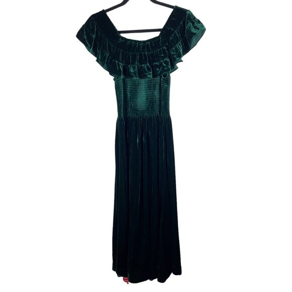 NWT Hill House The Akilah Nap Velvet Off The Shoulder Ruffle Dress Emerald XS - Picture 11 of 11